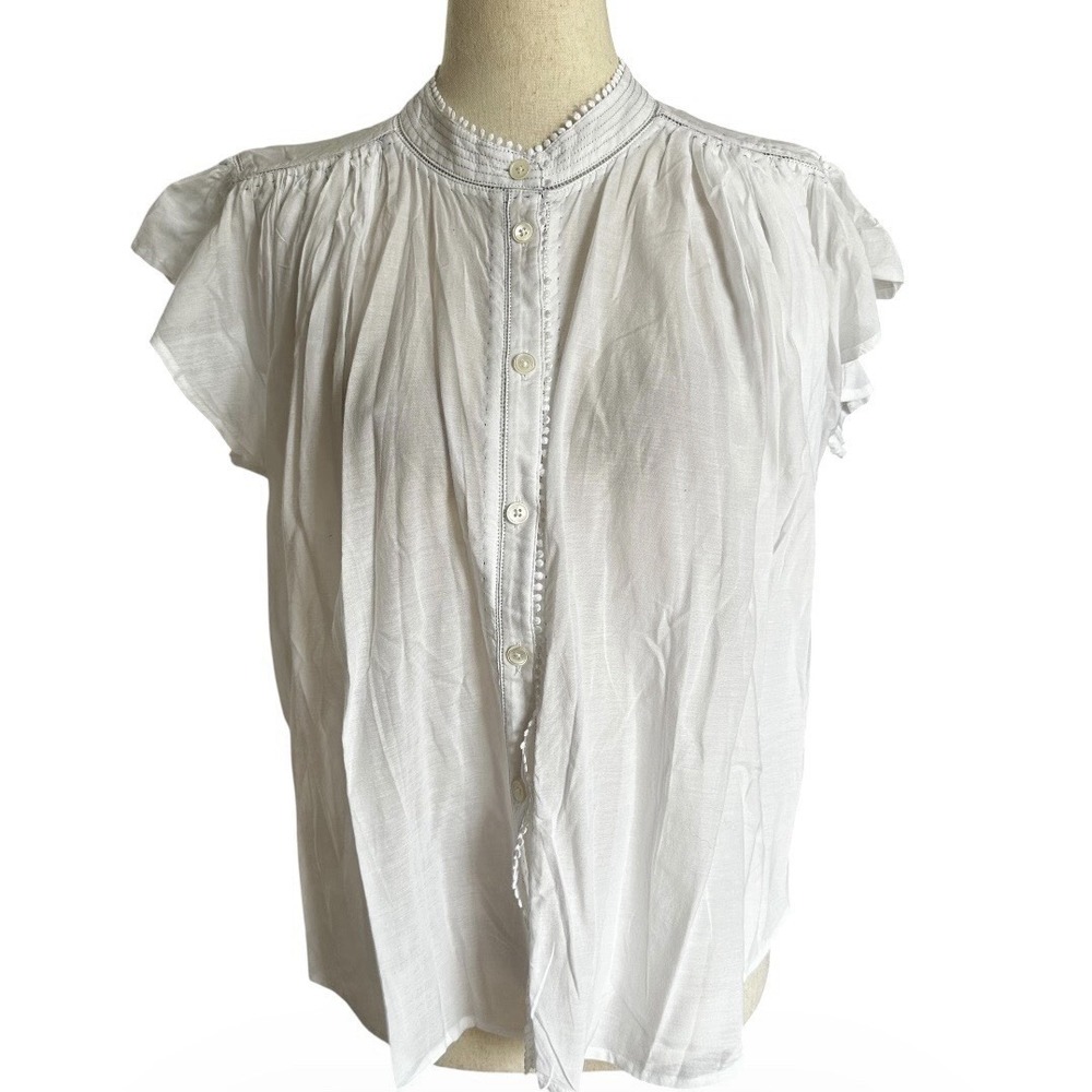 Madewell White Blouse Lace-Trim Top Embroidered Size Medium Button Down | 6-34